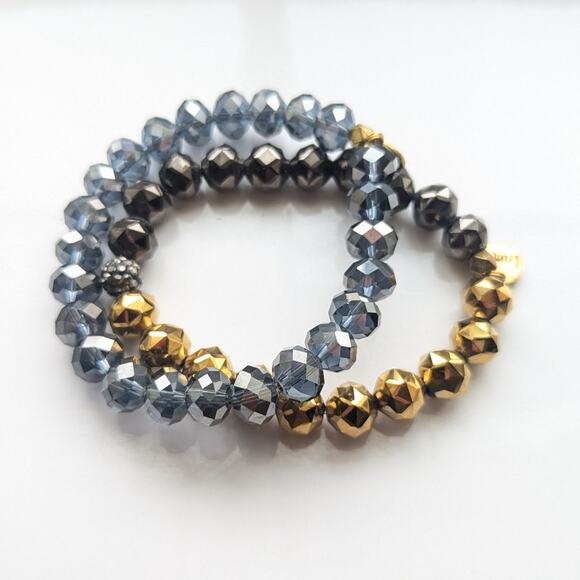 Erimish Trendy Faceted Glass Sparkly Stackable Layering Beaded Stretch Bracelets - Picture 3 of 4